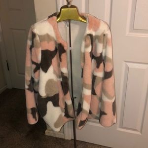 EST. 1946.  Faux fur multicolored camo coat